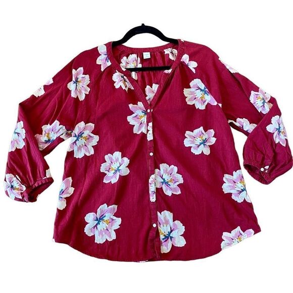 🚨 SALE Old navy red floral button front blouse medium - Picture 1 of 7